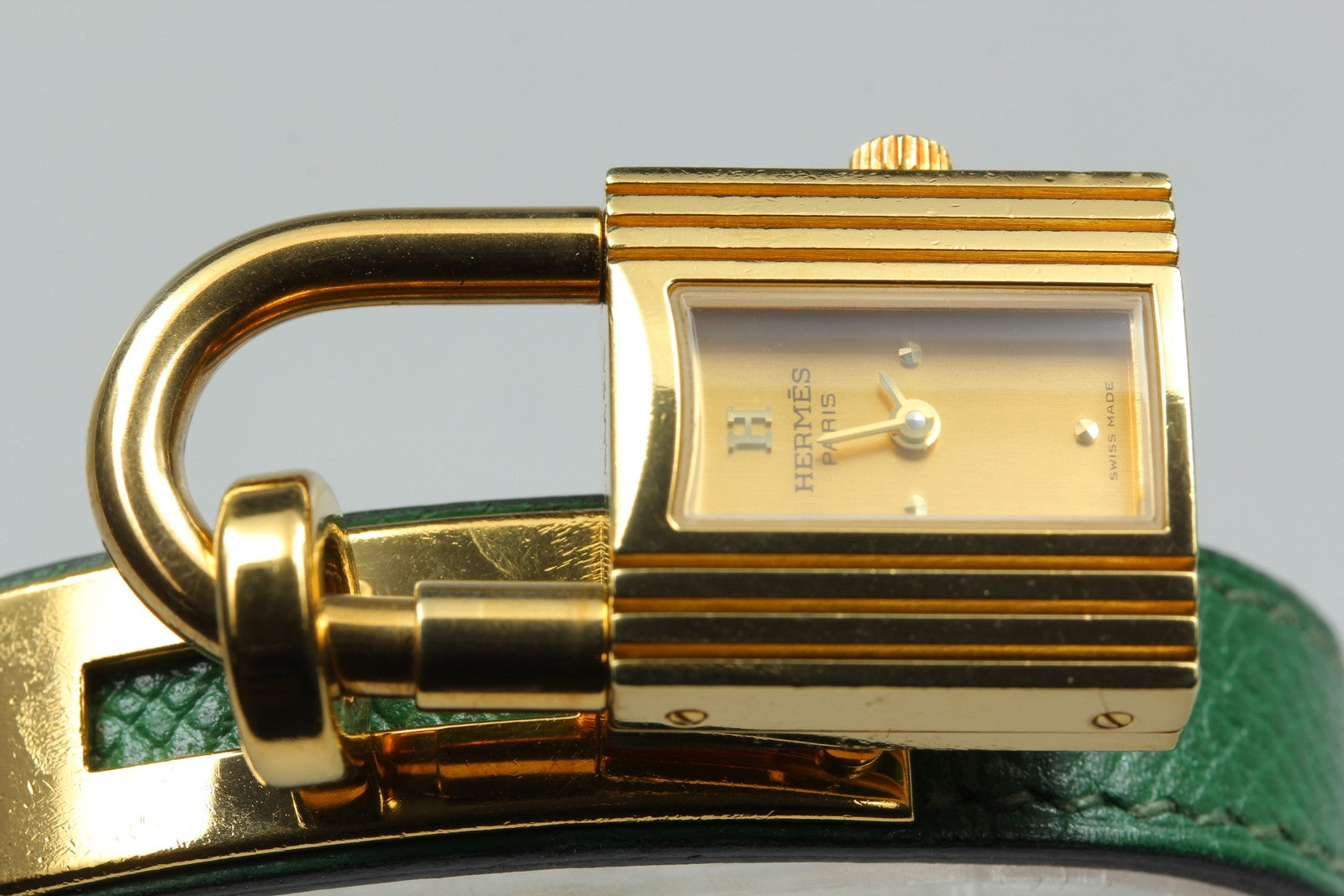 Vintage [Exc+5 Box] HERMES Kelly Watch Gold Green Woman's Quartz Watch JAPAN