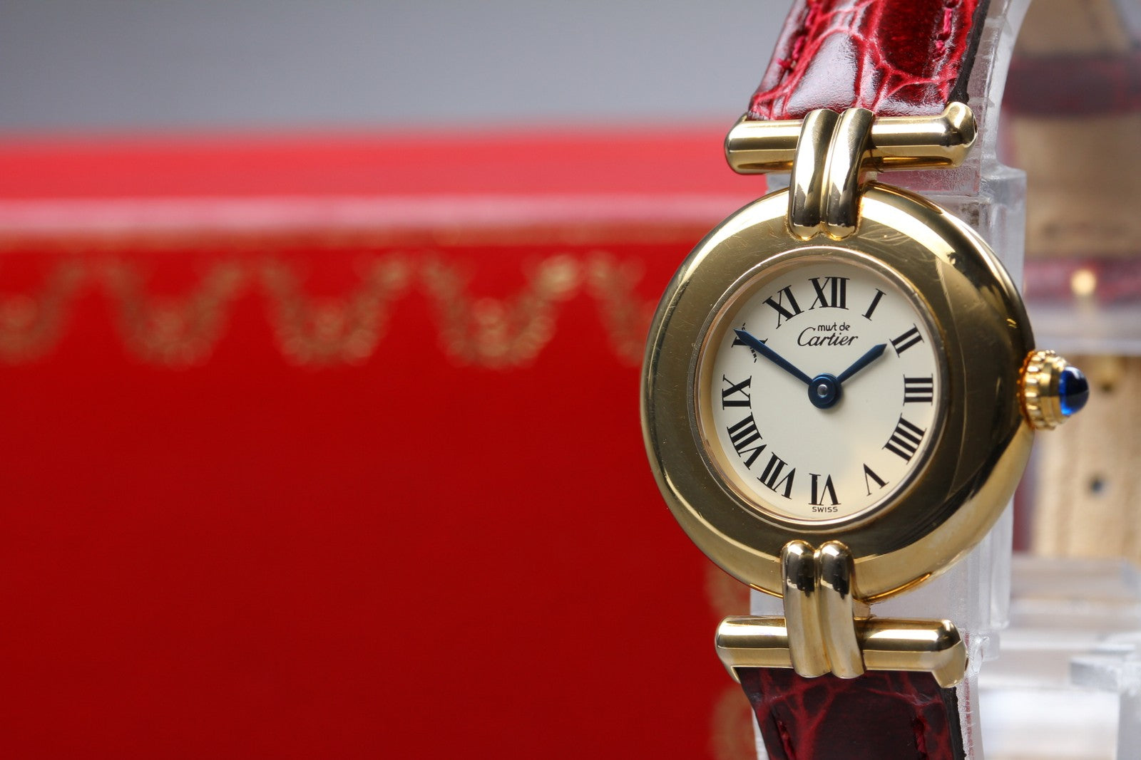 Vintage [Exc+5 Box] Cartier Must Colisee Vermeil 590002 Red Women's Quartz Watch