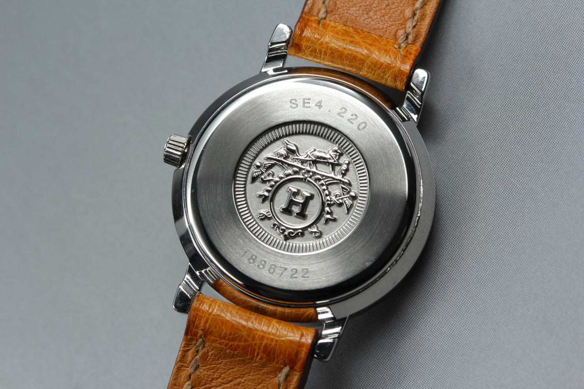 HERMES Sellier SE4.220 White Dial Brown 24mm Woman's Quartz Watch Vintage