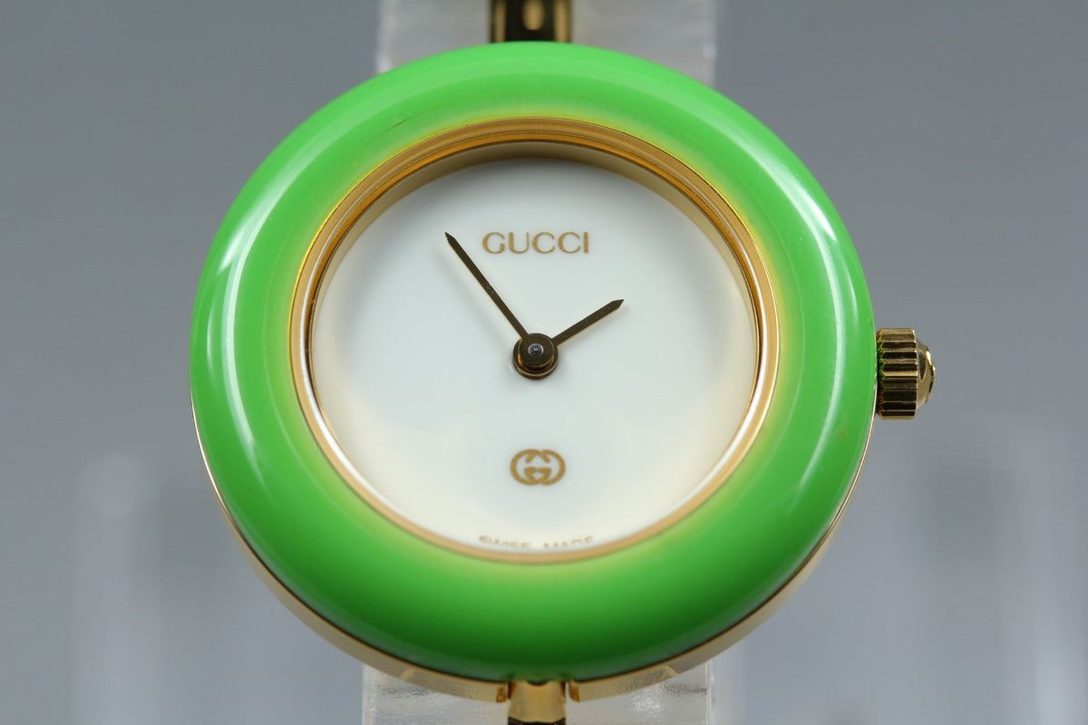 [Overhauled] Gucci Change Bezel 11/12 Lime Green Bezel Women's Qz Watch 15.25cm