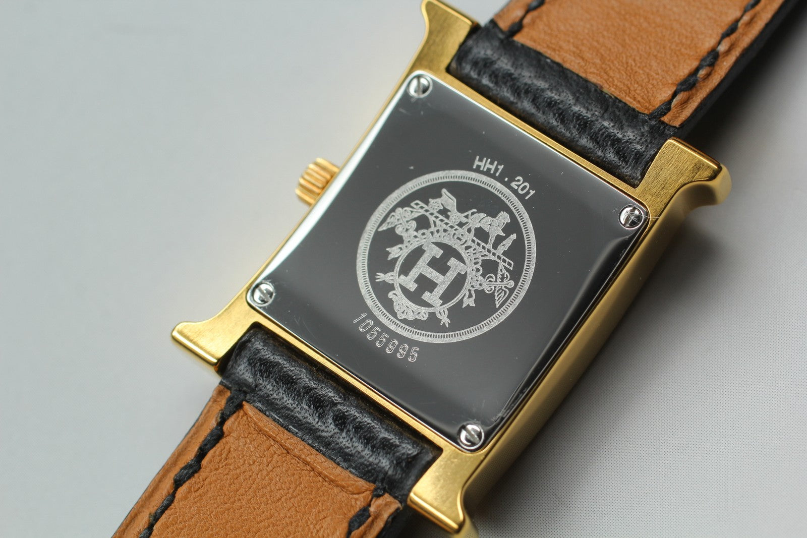 [Exc+5] HERMES H Watch HH1.201 Gold Black "A" 21mm Woman's Watch Quartz JAPAN