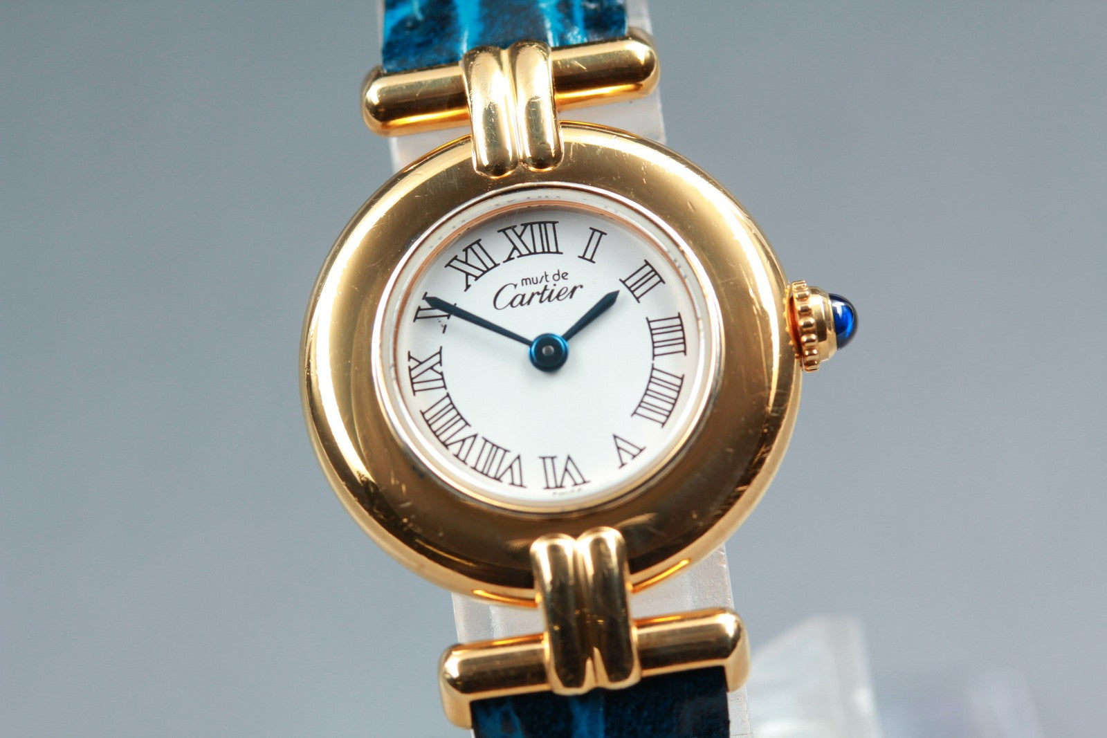 Vintage [Exc+5] Cartier Must Colisee Vermeil 2410 Gold Blue Women's Quartz Watch