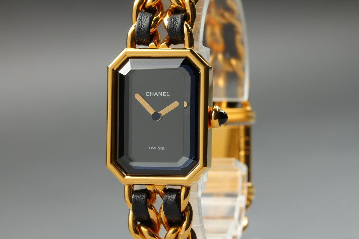 CHANEL Premiere L Size Black Dial Gold 20mm Quartz Women's Watch Vintage [Box]