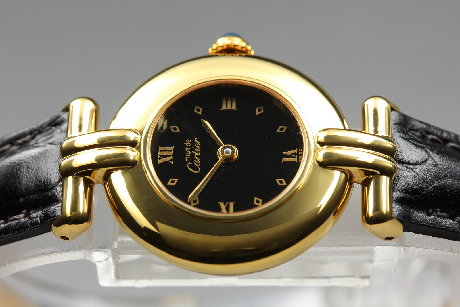 Cartier Must Colisee Vermeil 590002 Black Gold Women's Qz Watch Vintage [Pouch]