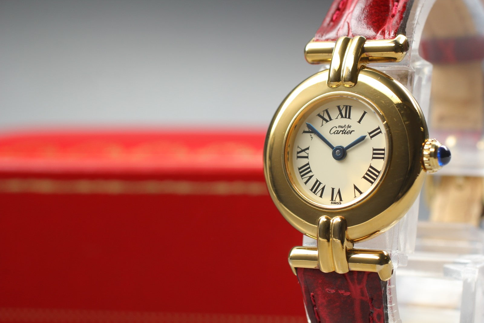 Vintage[Near MINT- Box] Cartier Must Colisee Vermeil 590002 Red Women's Qz Watch