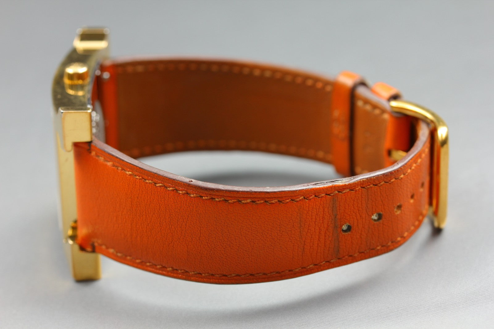 HERMES H Watch HH1.801 White Dial Gold Orange Leather Man's Watch Quartz