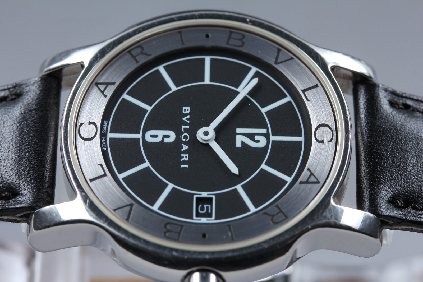 New Batt[Exc+5]Box BVLGARI SOLOTEMPO ST35S Black Dial Quartz Men's Watch 35mm JP