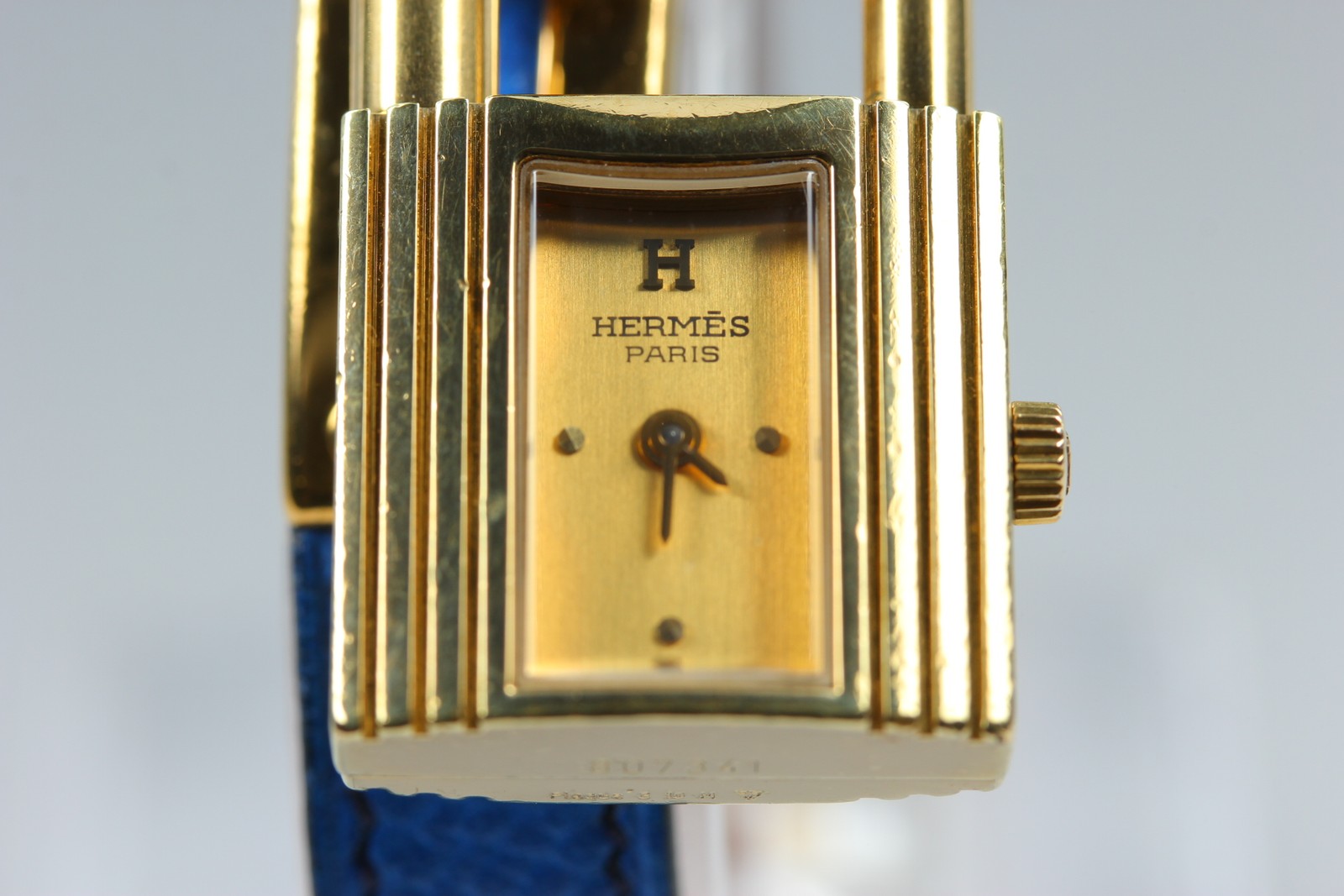 HERMES Kelly Watch Gold Dial Blue "U" 20mm Woman's Watch Quartz Vintage [w/Box]