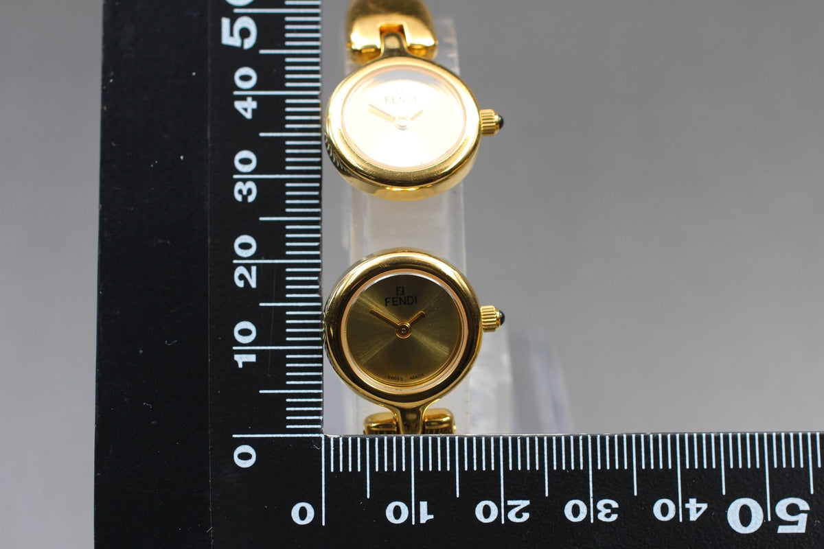 Vintage [Exc+5 Box] FENDI 620L Dual Time Gold Bangle Women's Quartz Watch JAPAN