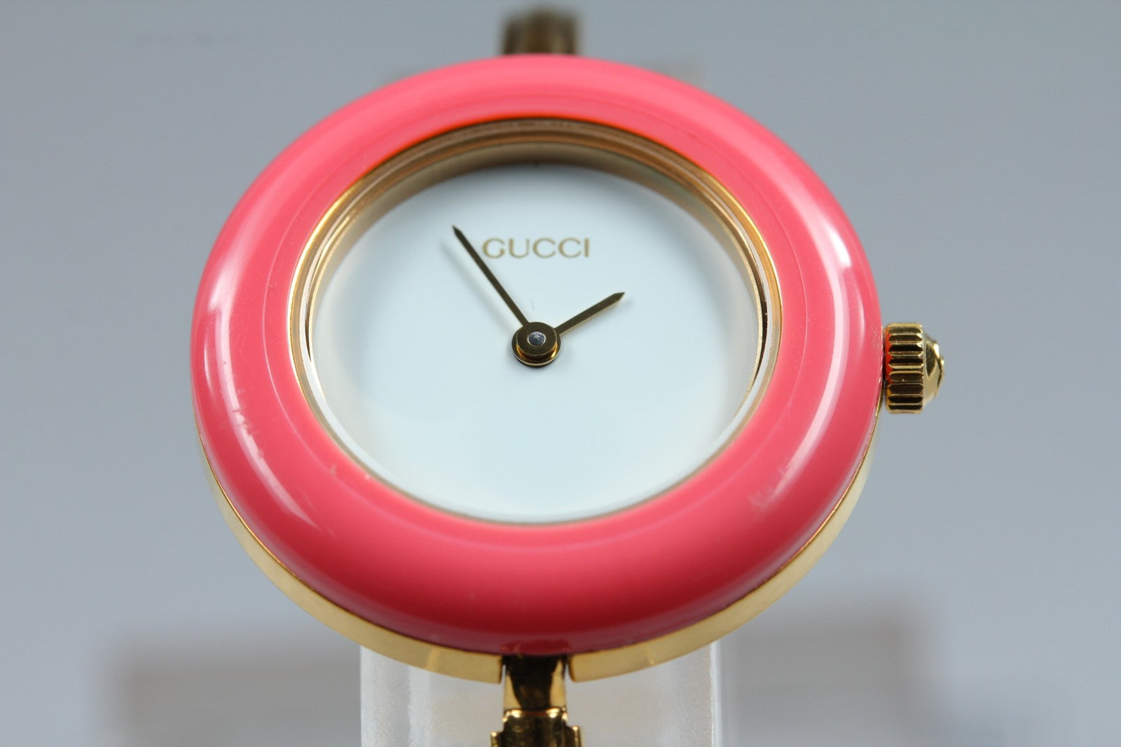 Vintage [S Size] Gucci Change Bezel 11/12.2 Pink Bezel Gold Women's Qz Watch