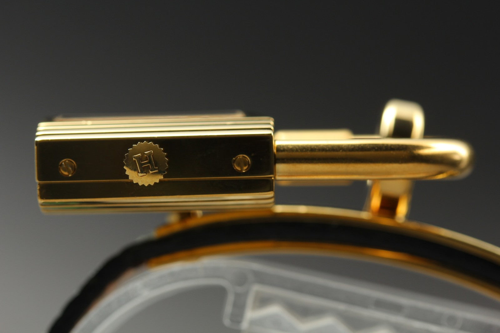 Overhauled [Exc+5 Box] HERMES Kelly Watch Gold Green "S" Woman's Quartz Watch