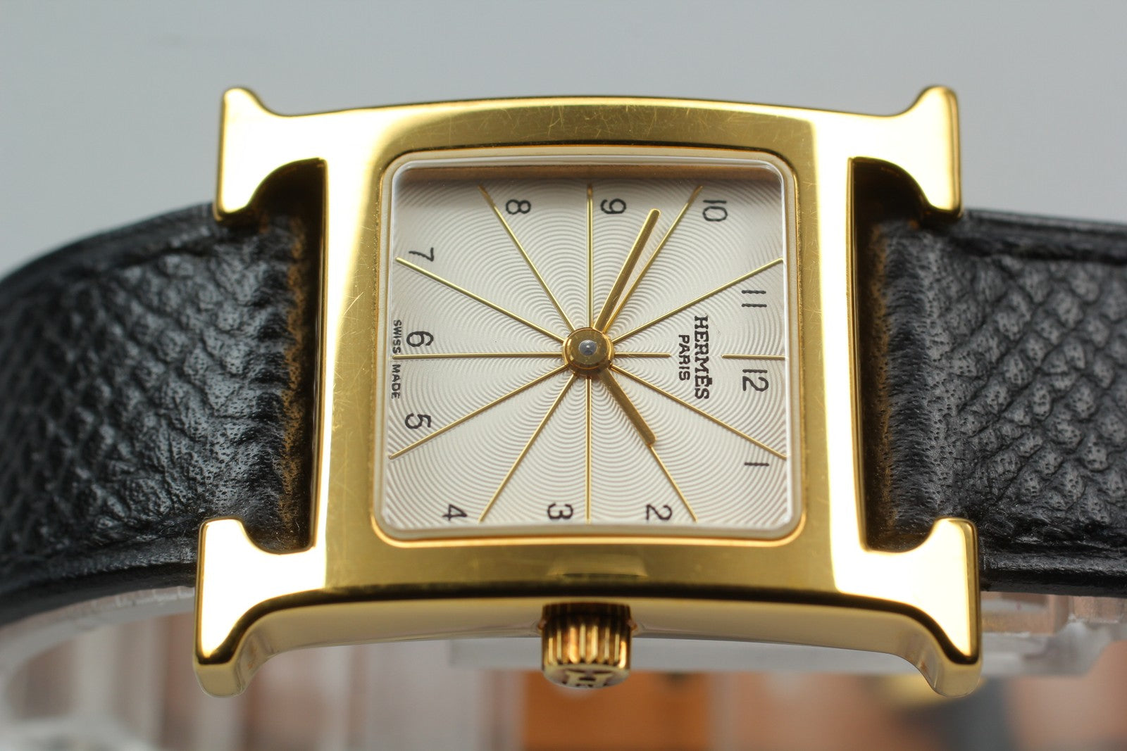 [Exc+5] HERMES H Watch HH1.201 Gold Black "A" 21mm Woman's Watch Quartz JAPAN