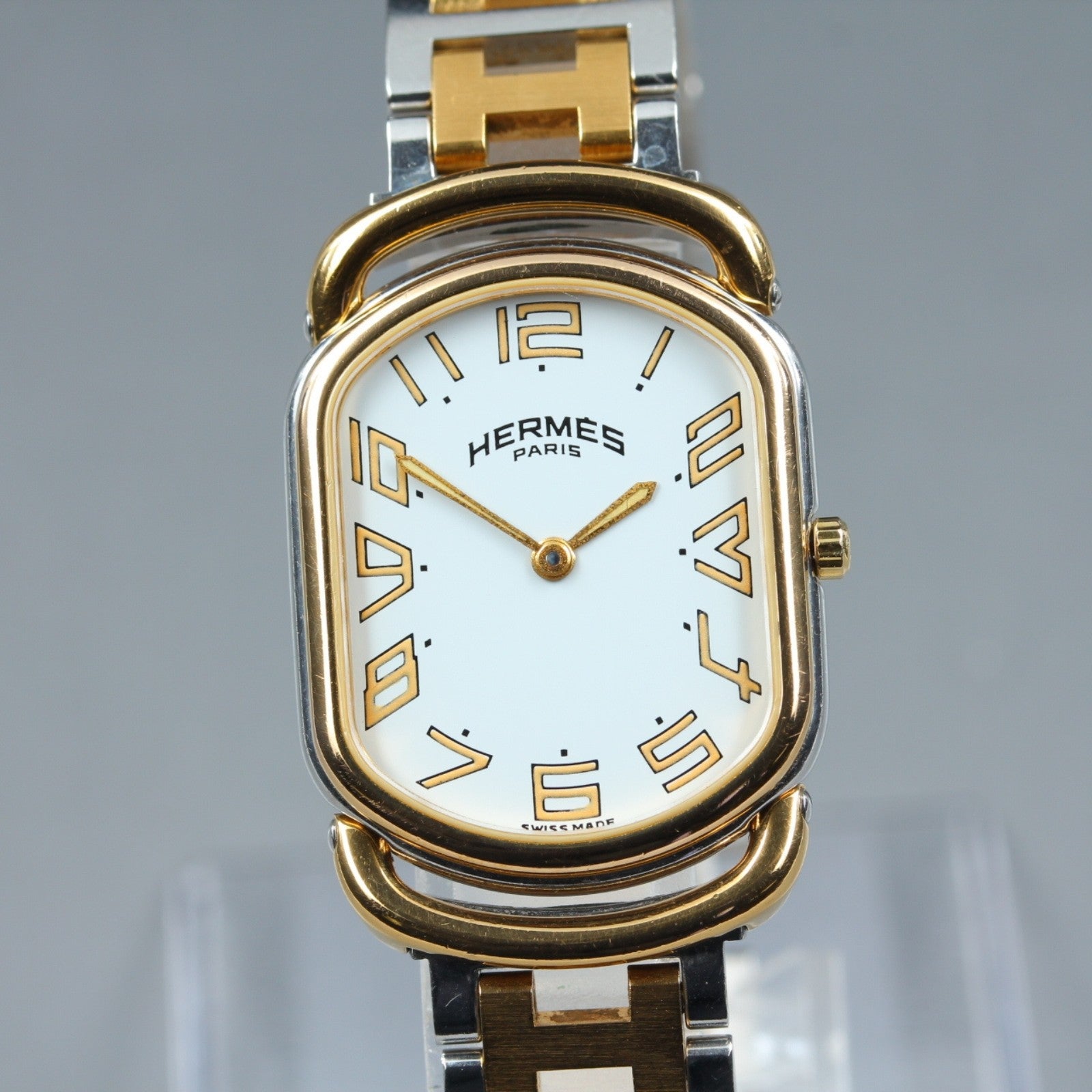 New Batt Vintage HERMES Rally Quartz White Dial Women's Watch 26mm JAPAN Box