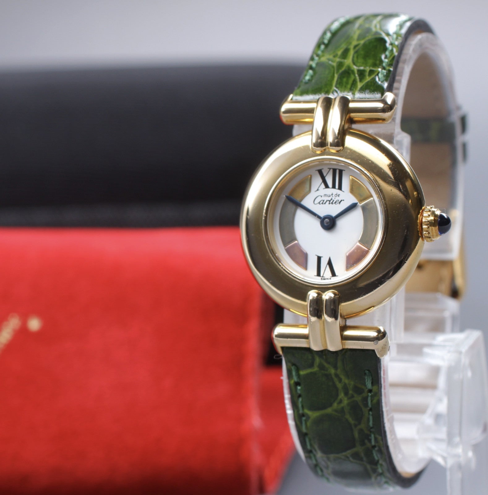 Vintage [Exc+5] Cartier Must Colisee Vermeil 590002 Green Women's Quartz Watch