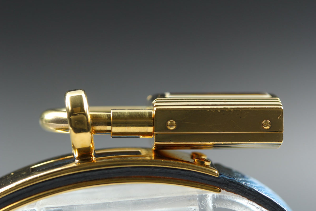 [Overhauled] HERMES Kelly Watch Gold Dial Blue "W" Woman's Quartz Watch Vintage