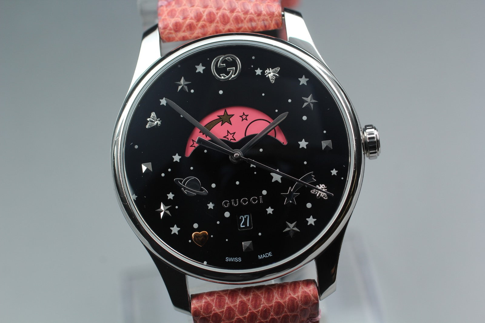 [Exc+5 Box] Gucci G-TIMELESS 126.4 Pink Moon Phase Black Women's Quartz Watch