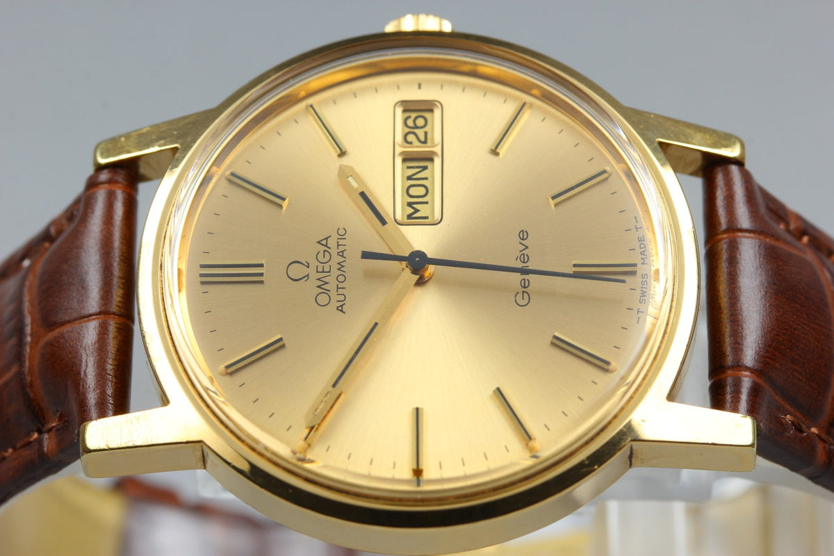 OMEGA Geneve Day-Date 166.0117 Cal.1022 Gold Brown 34mm AT Men's Watch Vintage