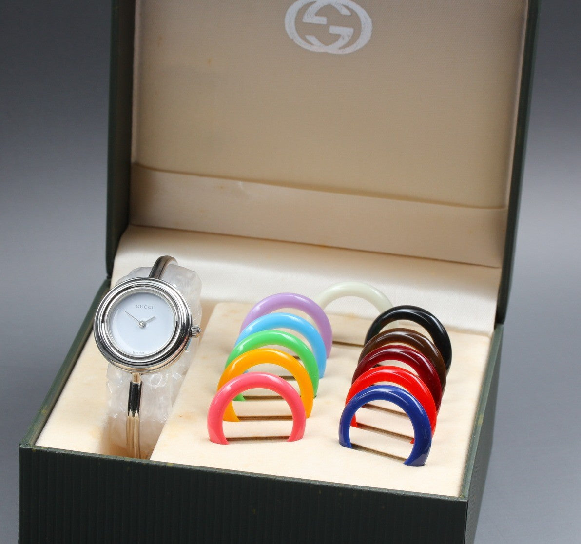 Vintage Gucci Change Bezel 11/12.2L 12 Colors Silver Women's Quartz Watch [Box]