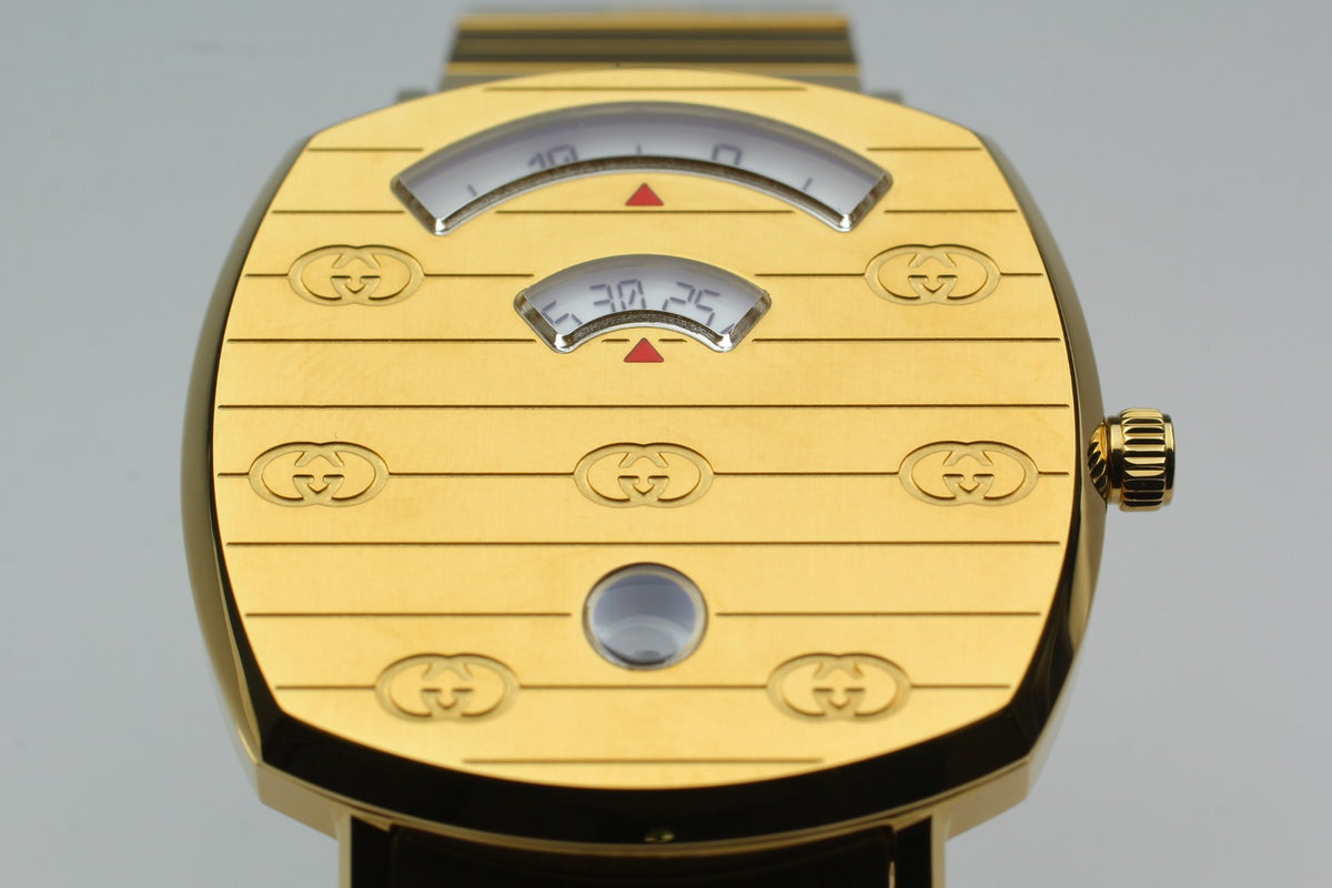 [MINT Box] GUCCI Grip 157.4 Gold 35mm GG Man's Quartz Watch From JAPAN