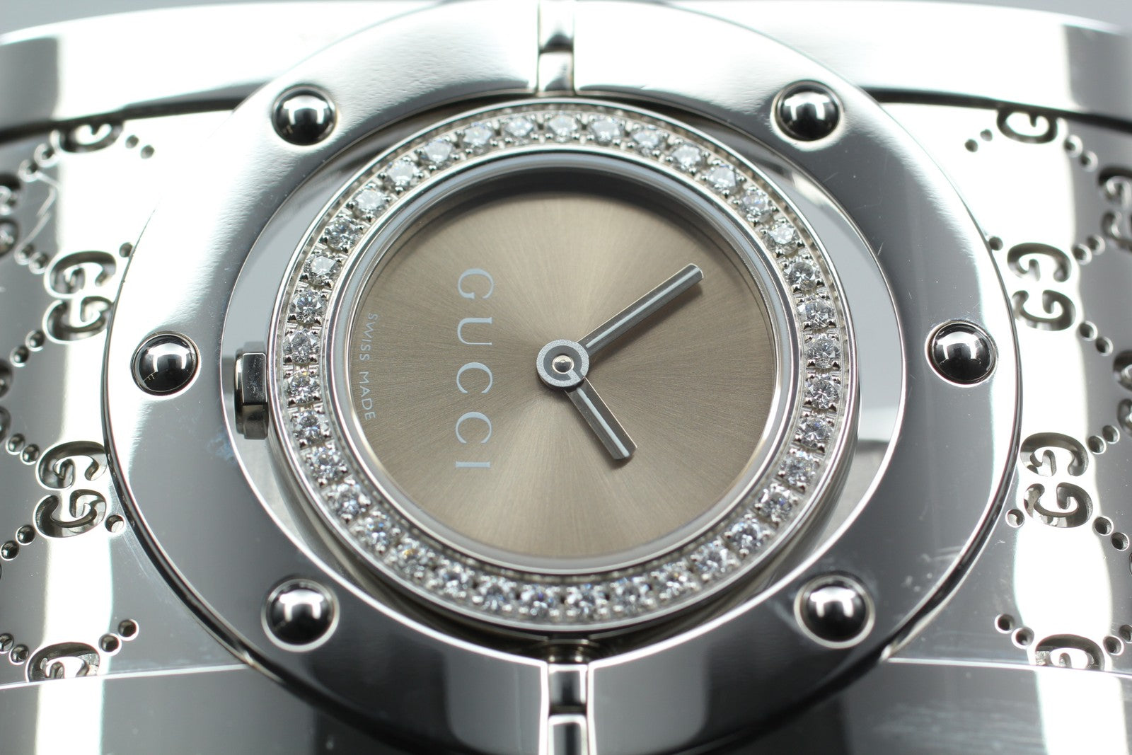 [Exc+5 Box] GUCCI 112 Twirl Diamond Brown Dial YA112416 Woman's Quartz Watch