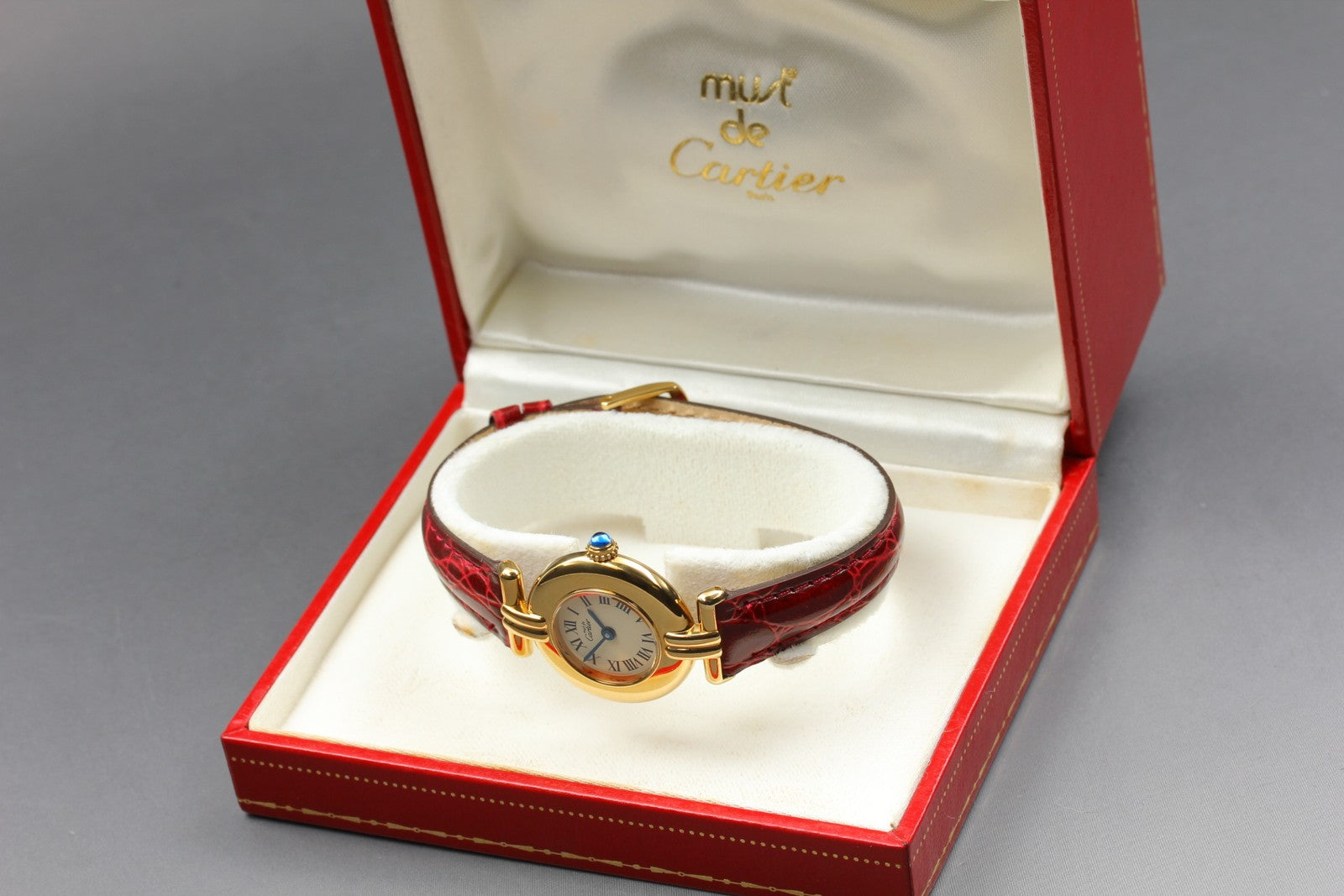 Vintage[Near MINT- Box] Cartier Must Colisee Vermeil 590002 Red Women's Qz Watch