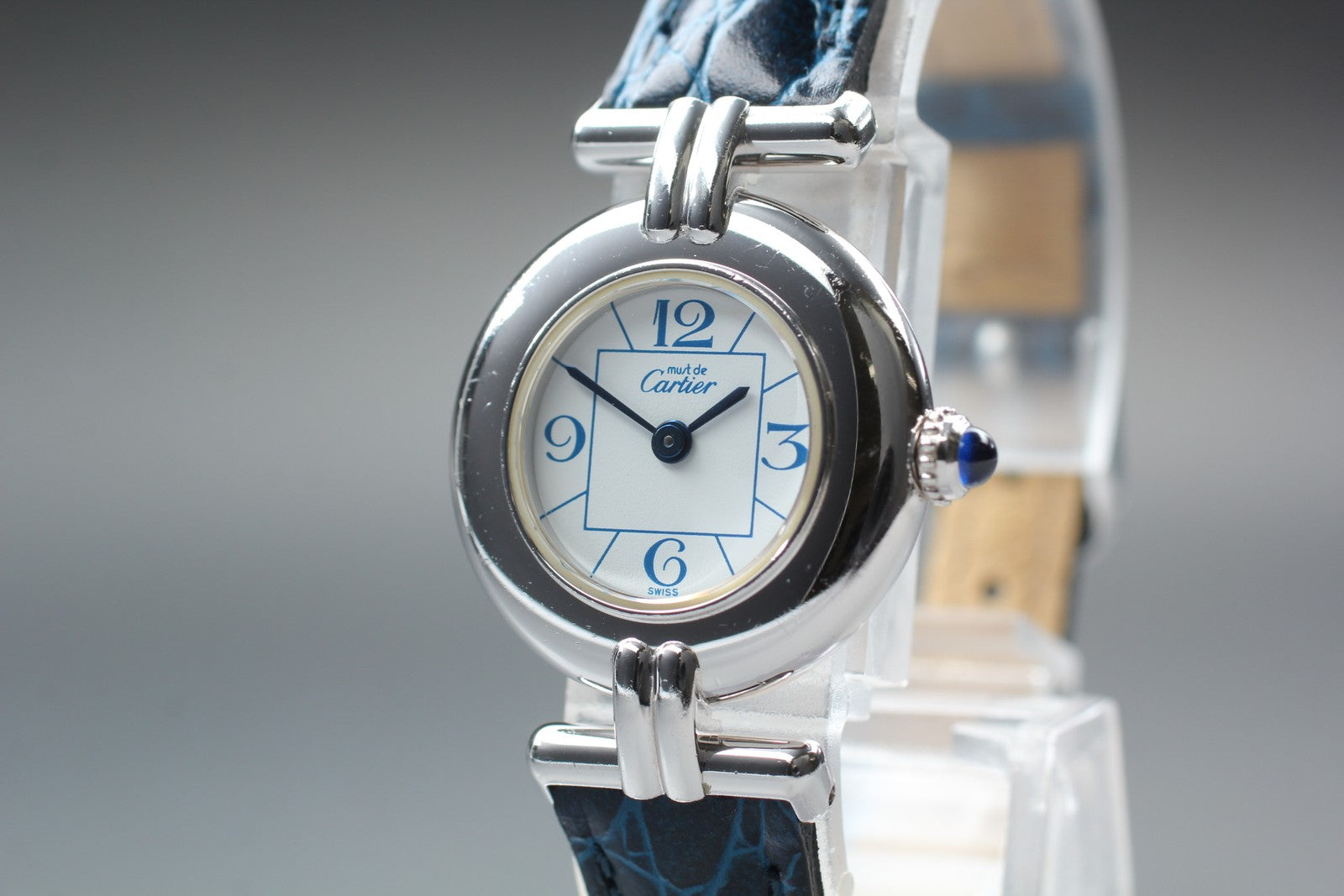 Cartier Must Colisee Vermeil 2411 Silver Blue Women's Quartz Watch [Pouch]