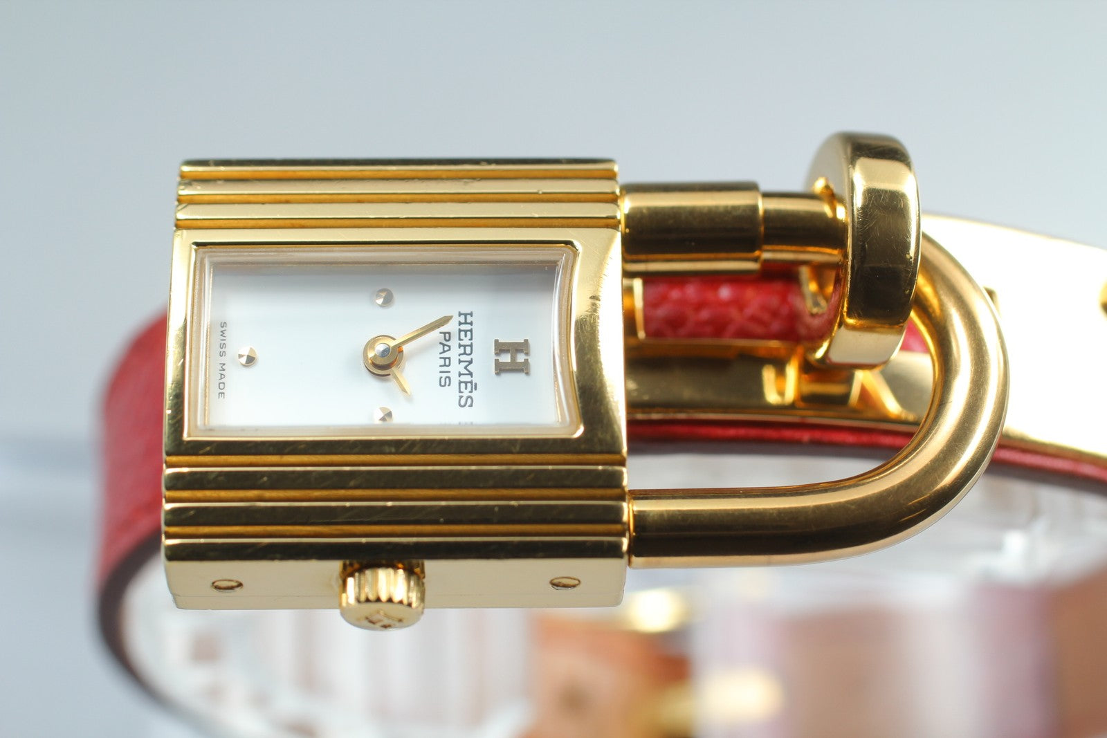 Vintage [Exc+5] HERMES Kelly Watch Gold Red Leather "Z" Woman's Quartz Watch