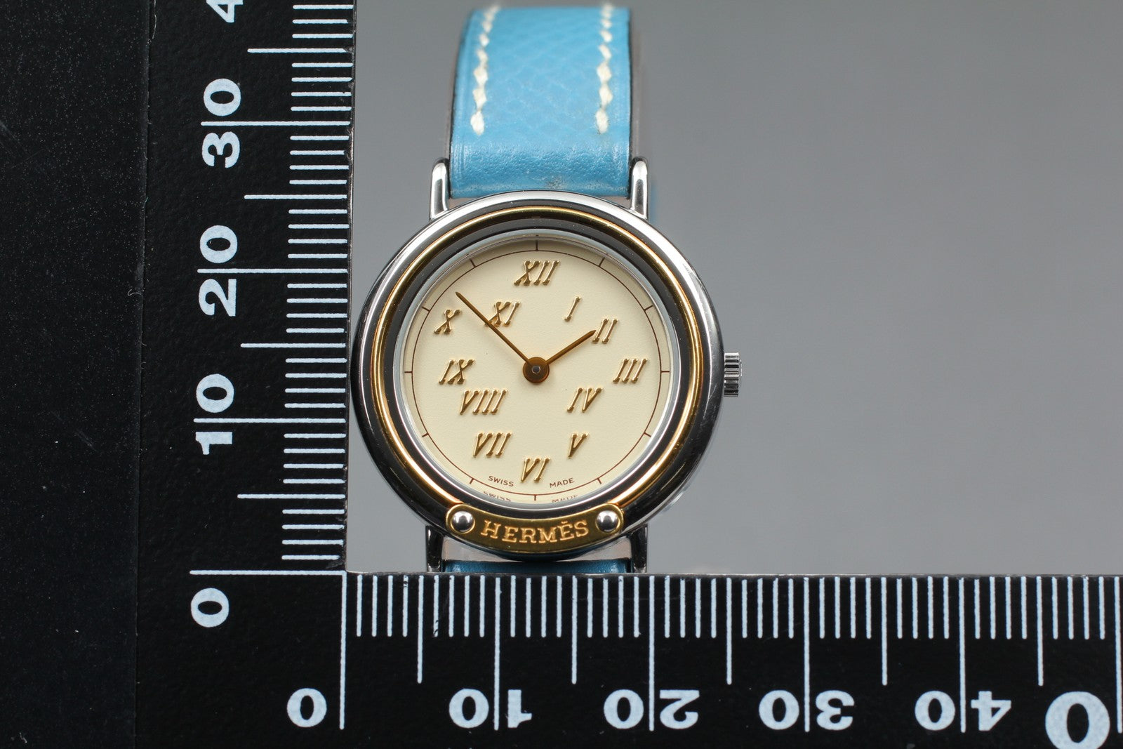 Vintage [Exc+5 Box] HERMES Meteor Gold Blue "C " 24mm Woman's Watch Quartz