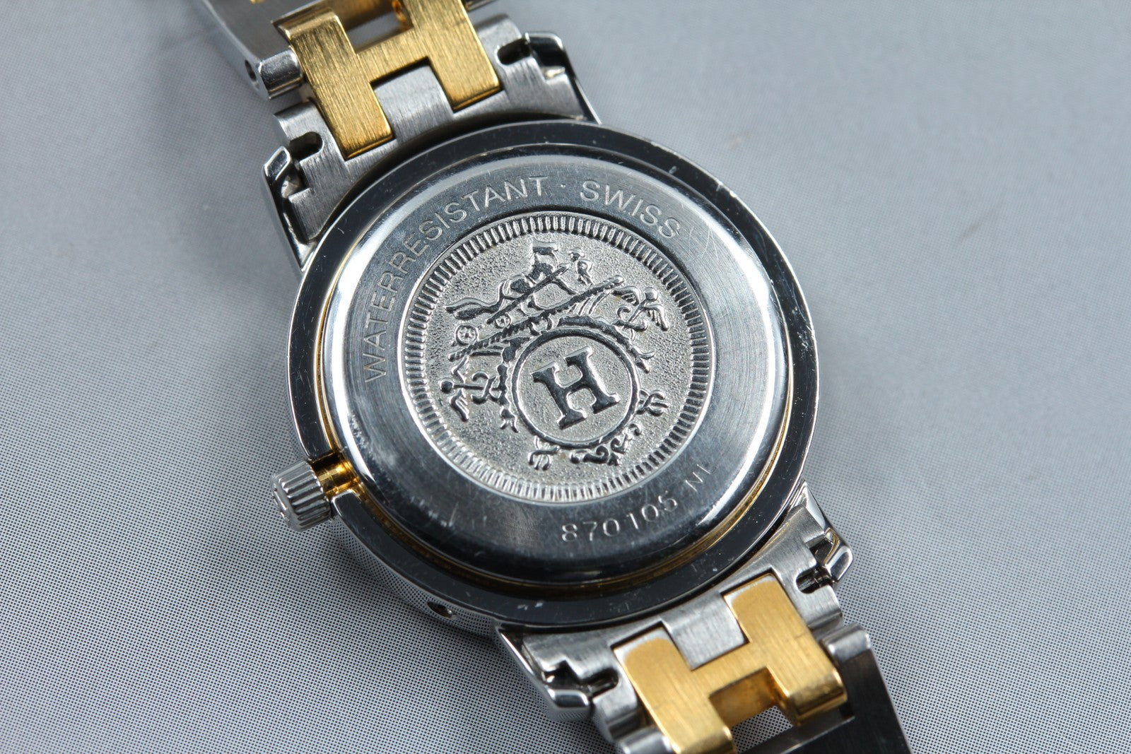 Vintage Hermes Clipper 24mm Ivory Dial Gold Woman's Watch Quartz [w /Box]