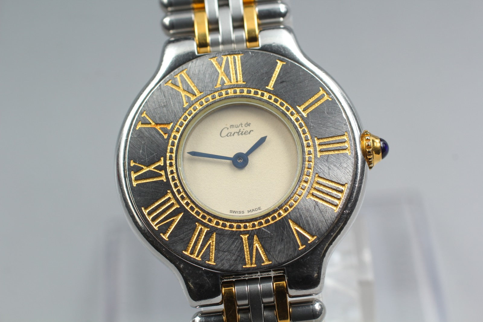 Vintage [Exc+5 Box] Cartier Must de Cartier 21 27mm Silver Gold Women's Qz Watch
