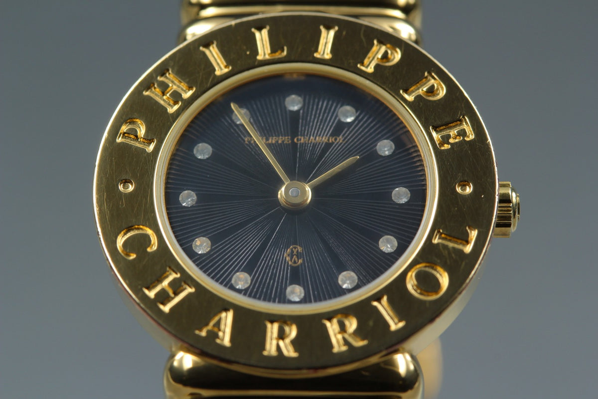 PHILIPPE CHARRIOL St.Tropez Black 12P Stones 7007901 24mm Qz Women's Watch [Box]