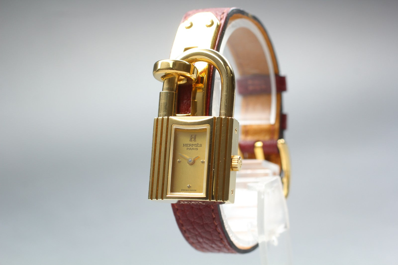 Vintage [Exc+5] HERMES Kelly Watch Gold Red Leather "X" Woman's Quartz Watch