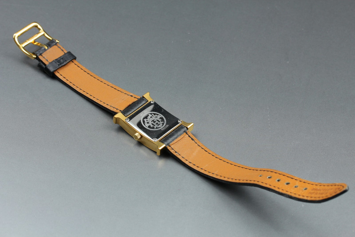 HERMES H Watch HH1.201 Gold Black "A" 21mm Woman's Watch Quartz [Box]