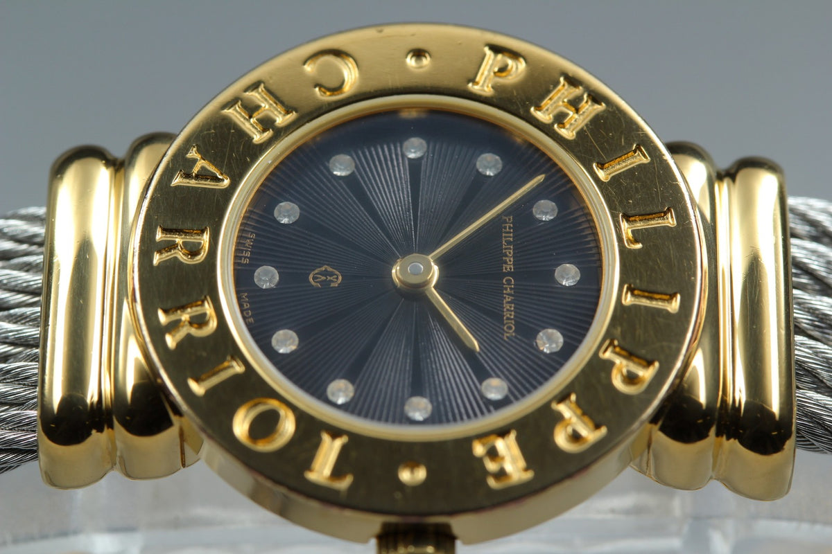 PHILIPPE CHARRIOL St.Tropez Black 12P Stones 7007901 24mm Qz Women's Watch [Box]