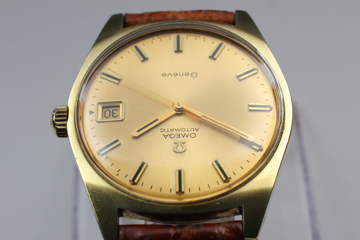 OMEGA Geneve 166.041 Cal.565 Date Gold Brown 34mm Automatic Men's Watch Vintage