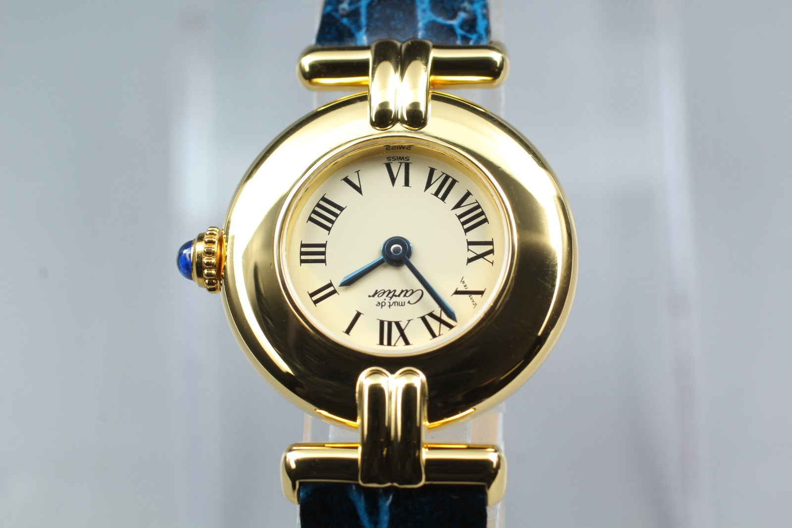 Vintage Cartier Must Colisee Vermeil 590002 Blue Gold Women's Quartz Watch [Box]