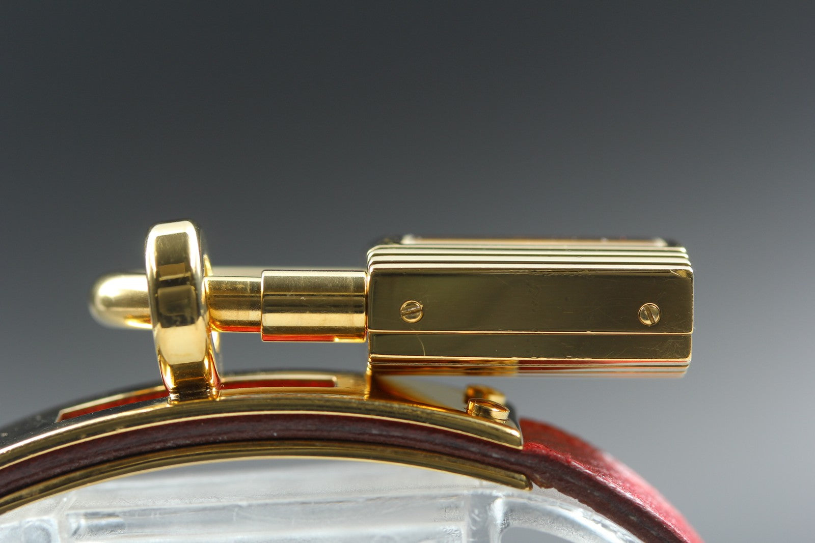 [Overhauled] HERMES Kelly Watch Gold Dial Red Leather "W" Woman's Watch Quartz