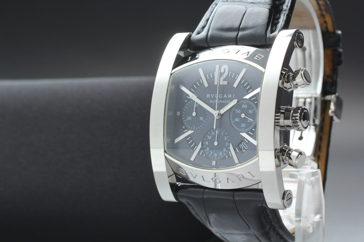 [Exc+5] BVLGARI Assioma AA48SCH Chronograph Black 38mm Automatic Men's Watch