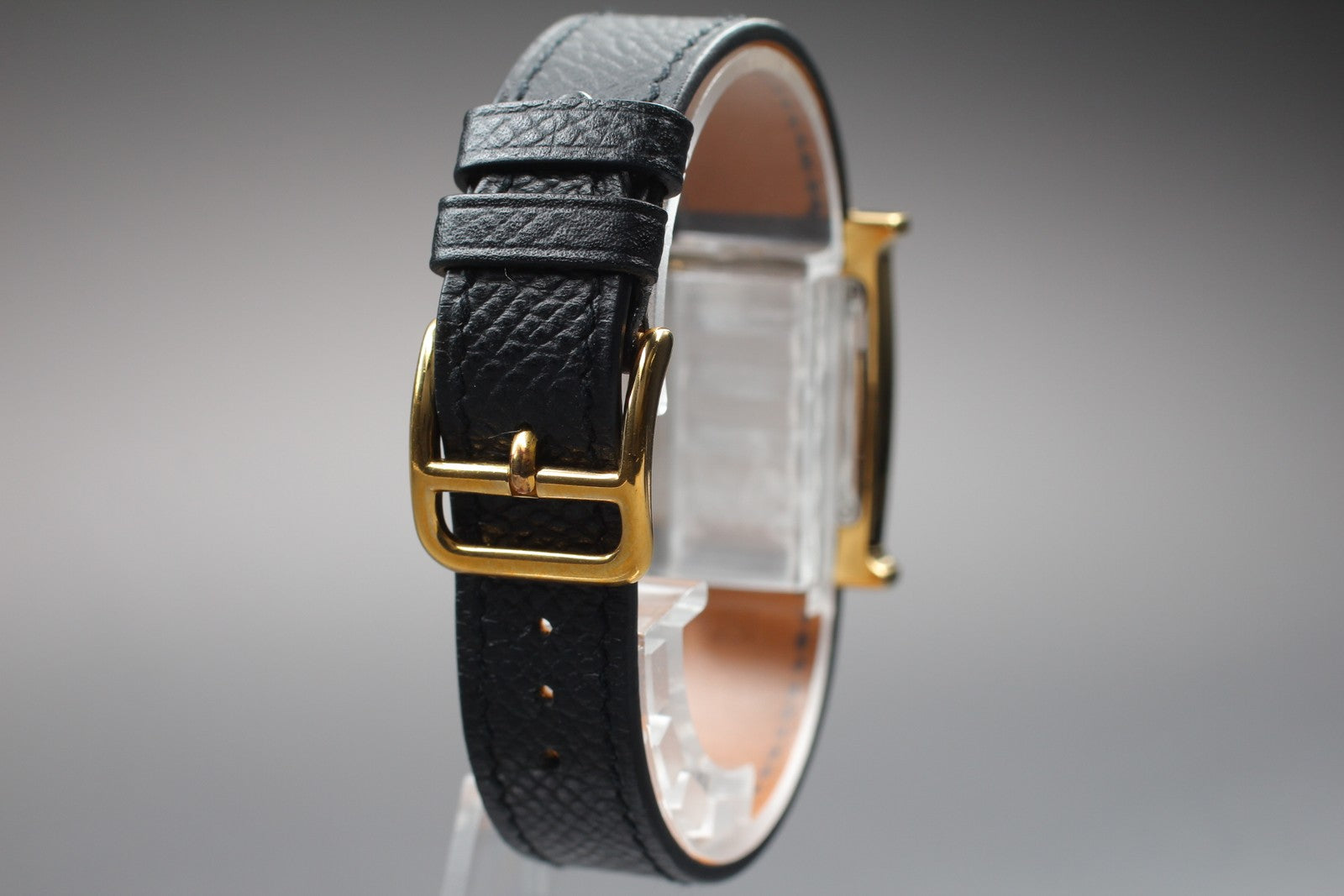 [Exc+5] HERMES H Watch HH1.201 Gold Black "N" 21mm Woman's Watch Quartz JAPAN
