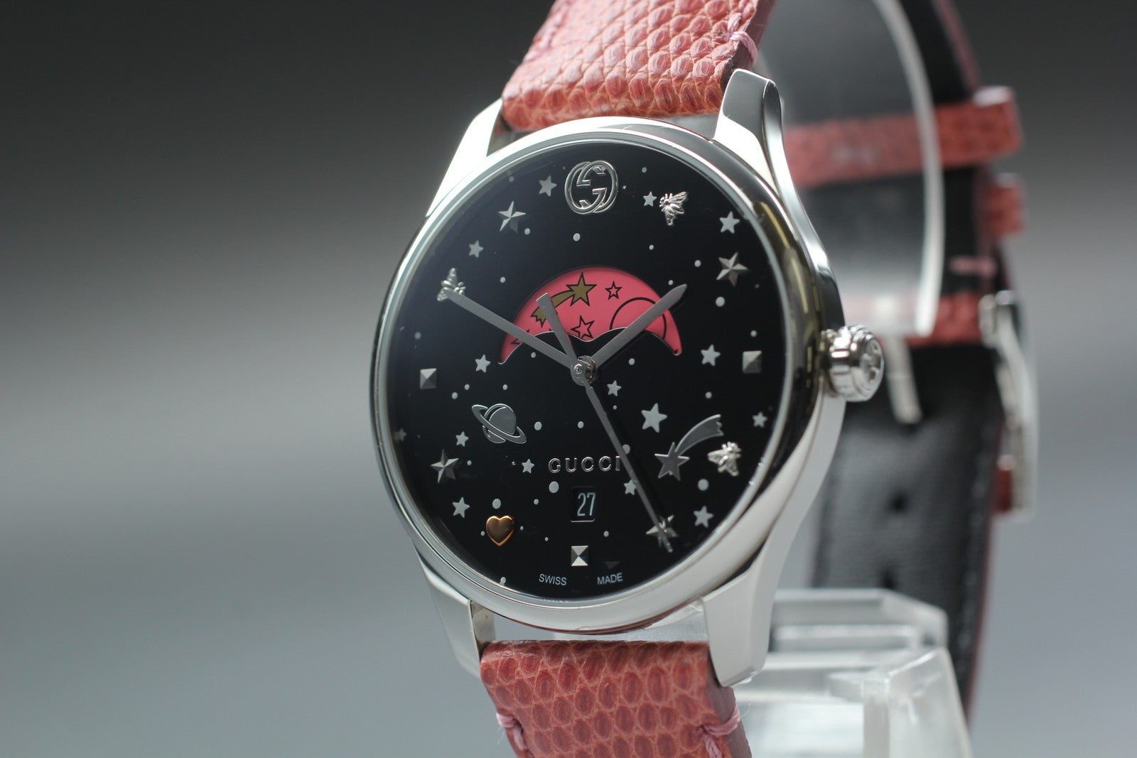 [Exc+5 Box] Gucci G-TIMELESS 126.4 Pink Moon Phase Black Women's Quartz Watch