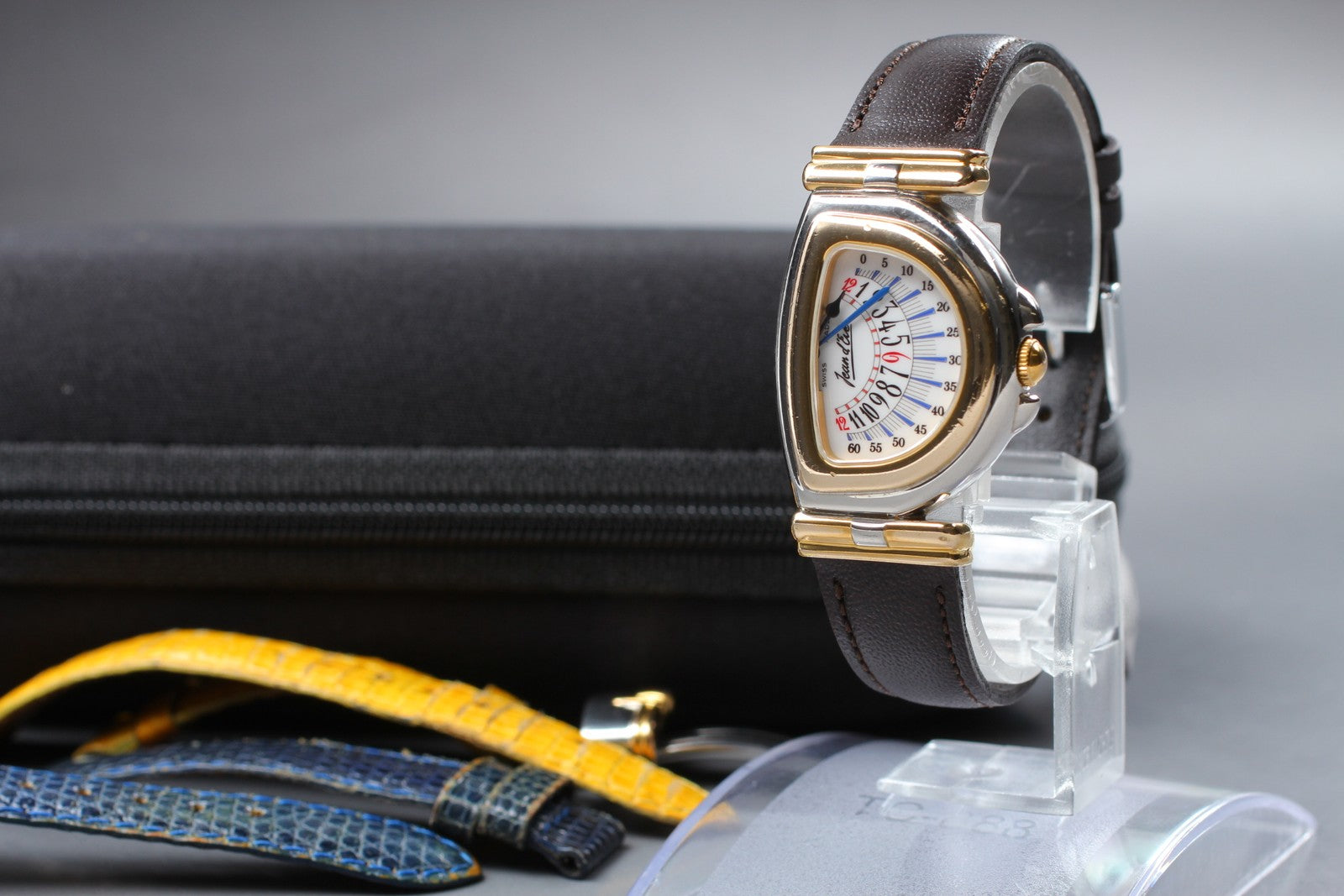 Vintage [Exc+5] Jean d'eve Sectora Gold 24mm Blue Women's Quartz Watch JAPAN