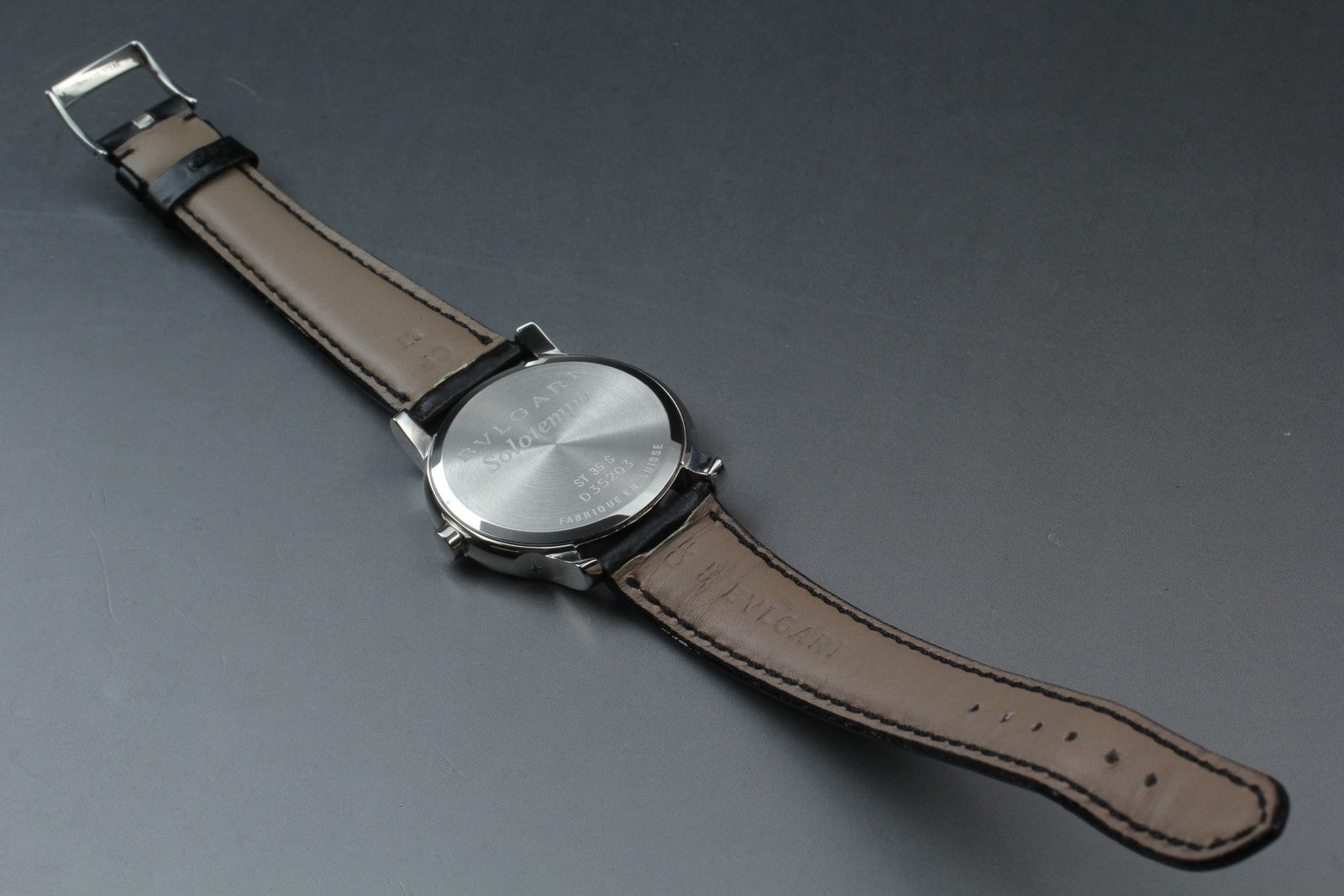 New Batt BVLGARI Solotempo ST35S Quartz Black Dial Date Men's Watch 35mm *N MINT