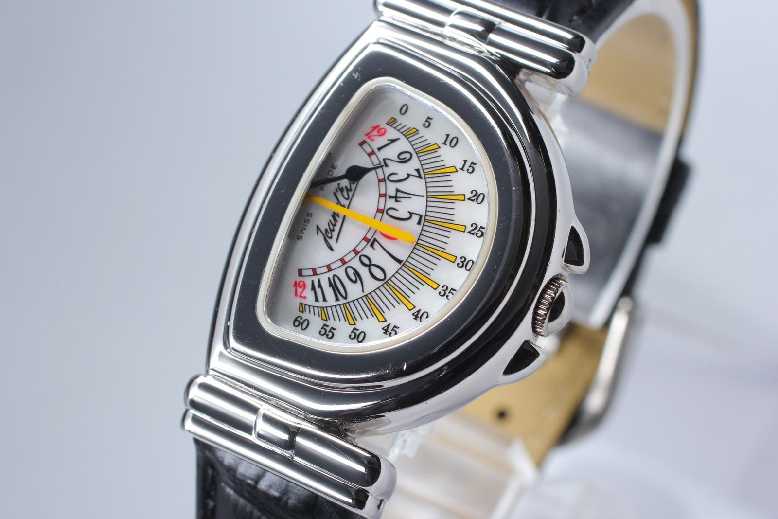 Vintage [Exc+5] Jean d'eve Sectora Silver 24mm Yellow Women's Quartz Watch JAPAN