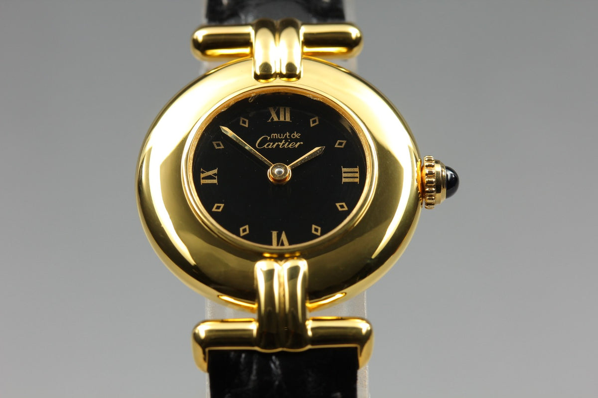 Cartier Must Colisee Vermeil 590002 Black Gold Women's Quartz Watch Vintage