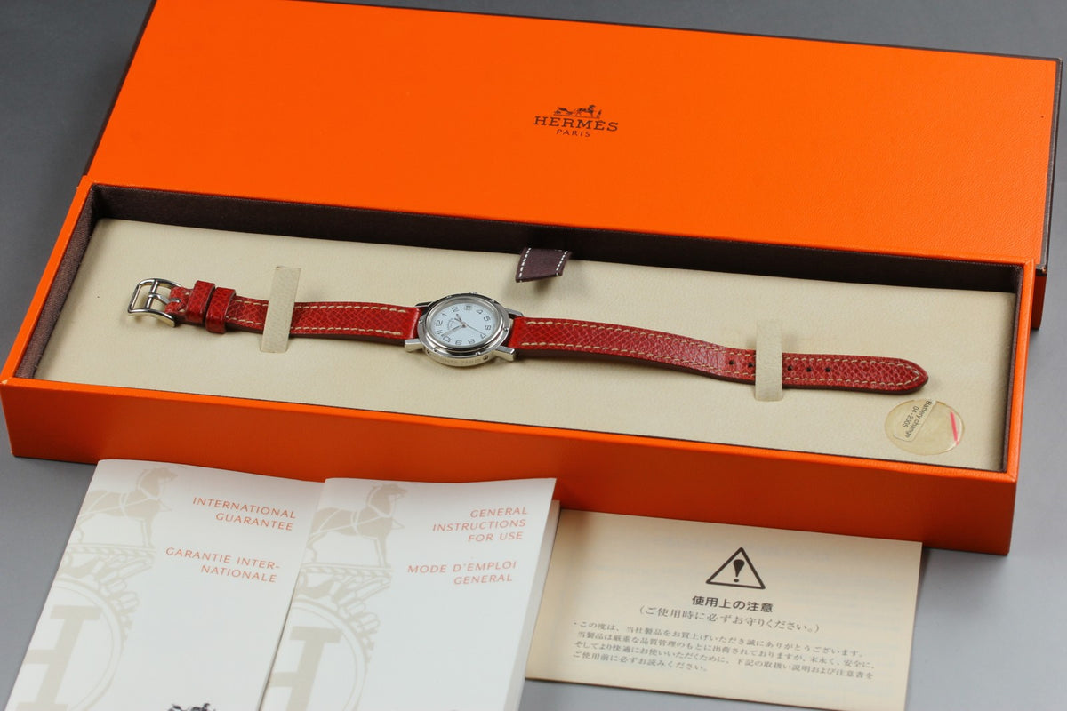 HERMES Clipper CL4.210 Date White Dial Red "E" 24mm Woman's Quartz Watch [Box]