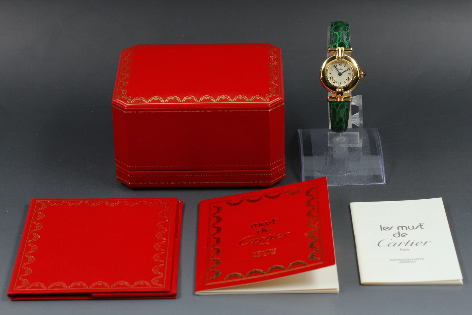 Vintage Cartier Must Colisee Vermeil 590002 Green Gold Women's Qz Watch [Box]