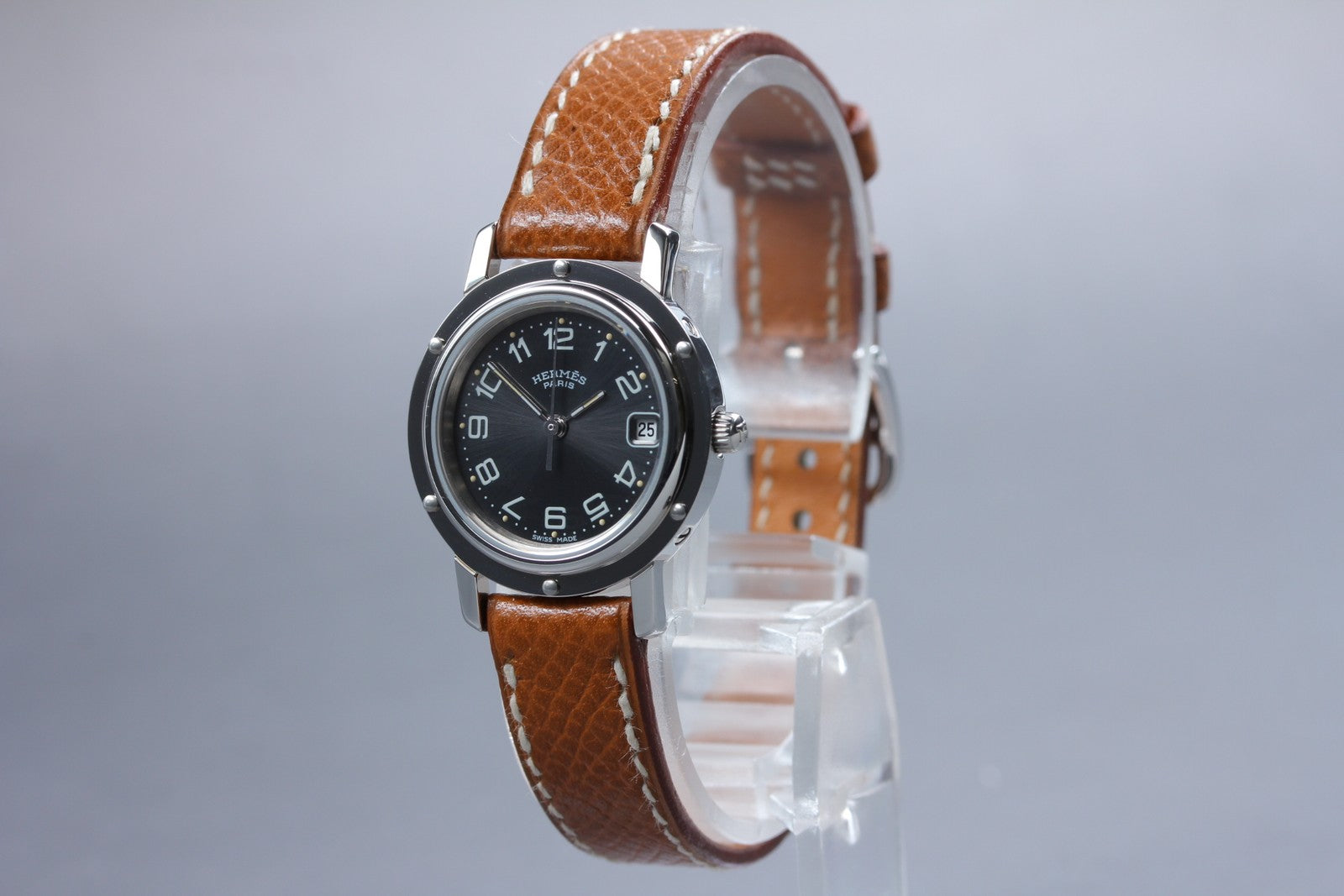 [Near MINT- Box] Hermes Clipper CL4.210 Black Dial 24mm "Z" Woman's Qz Watch