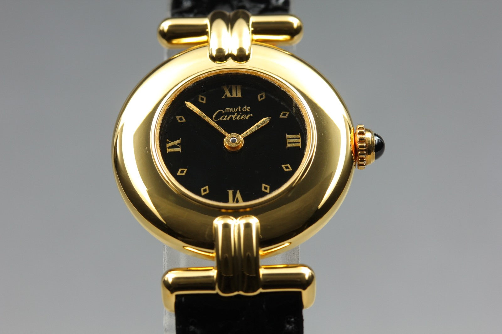 Vintage Cartier Must Colisee Vermeil 590002 Black Gold Women's Qz Watch [Box]