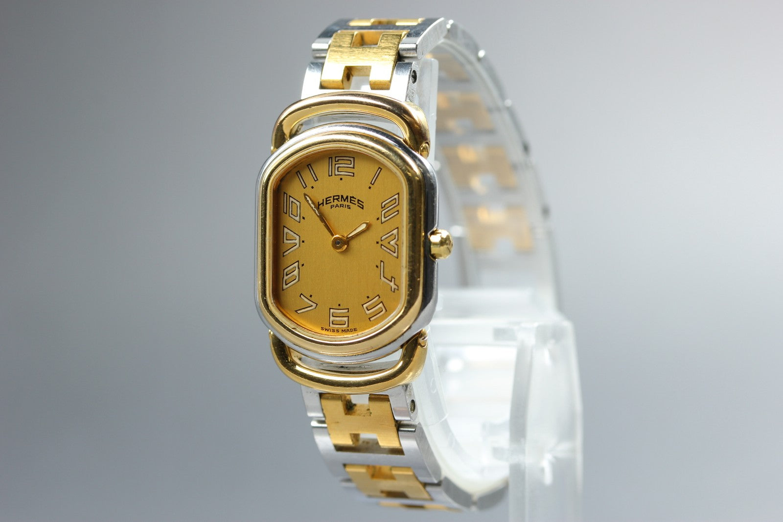 New Batt HERMES Rally Quartz Gold Dial Women's Watch 20mm From JAPAN