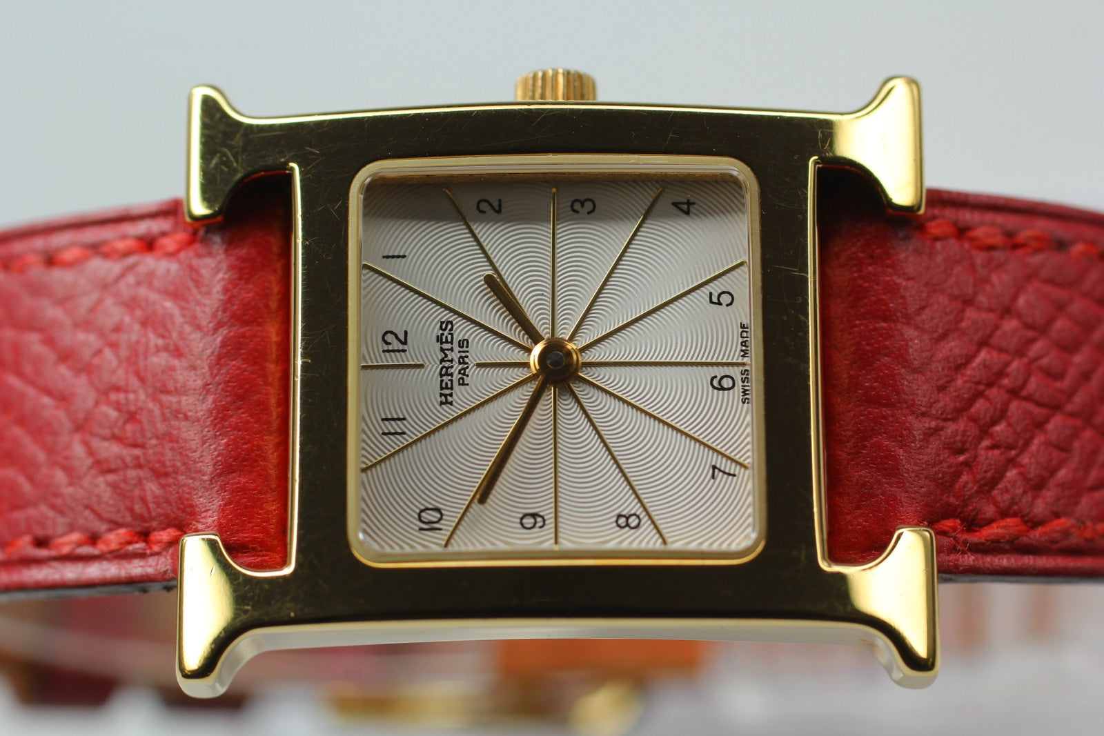 [Exc+5] HERMES H Watch HH1.201 Gold Red "B" 21mm Woman's Watch Quartz From JAPAN